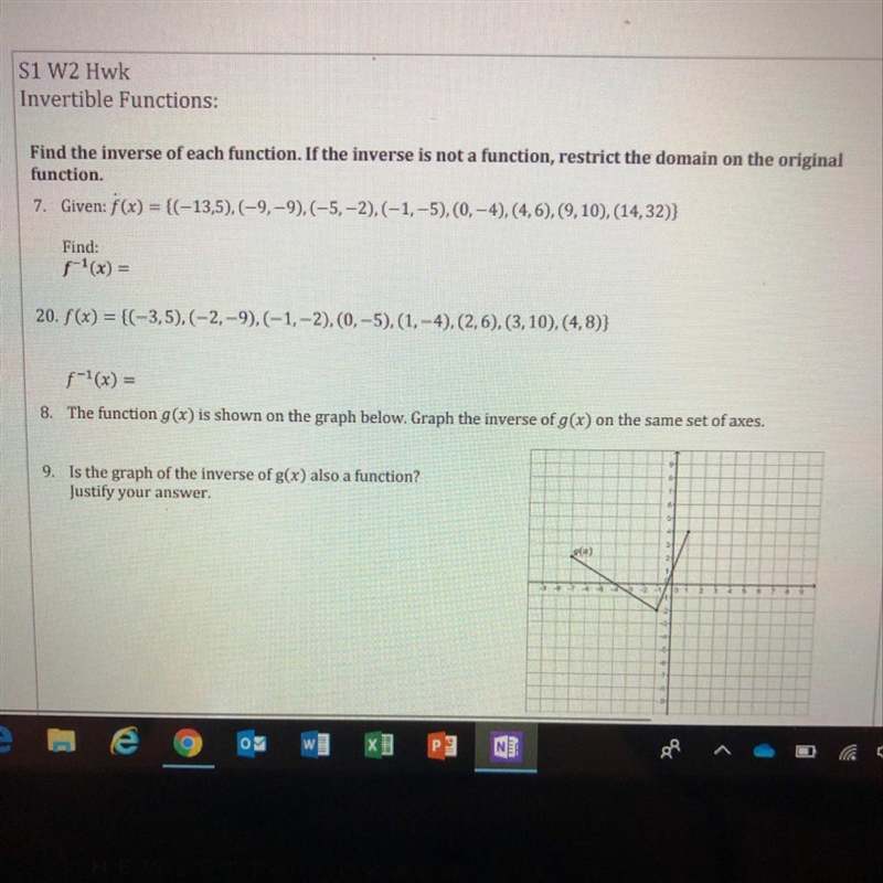 S1 W2 Hwk Invertible Functions: Find the inverse of each function. If the inverse-example-1