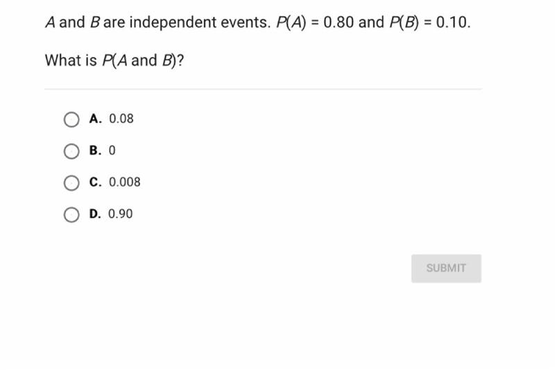 What is P(A and B)?-example-1