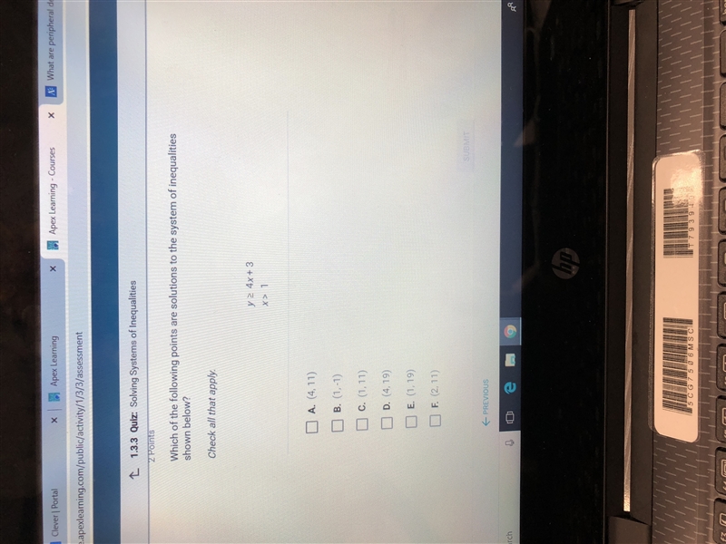 Which of the following points are solutions to the system of inequalities shown below-example-1