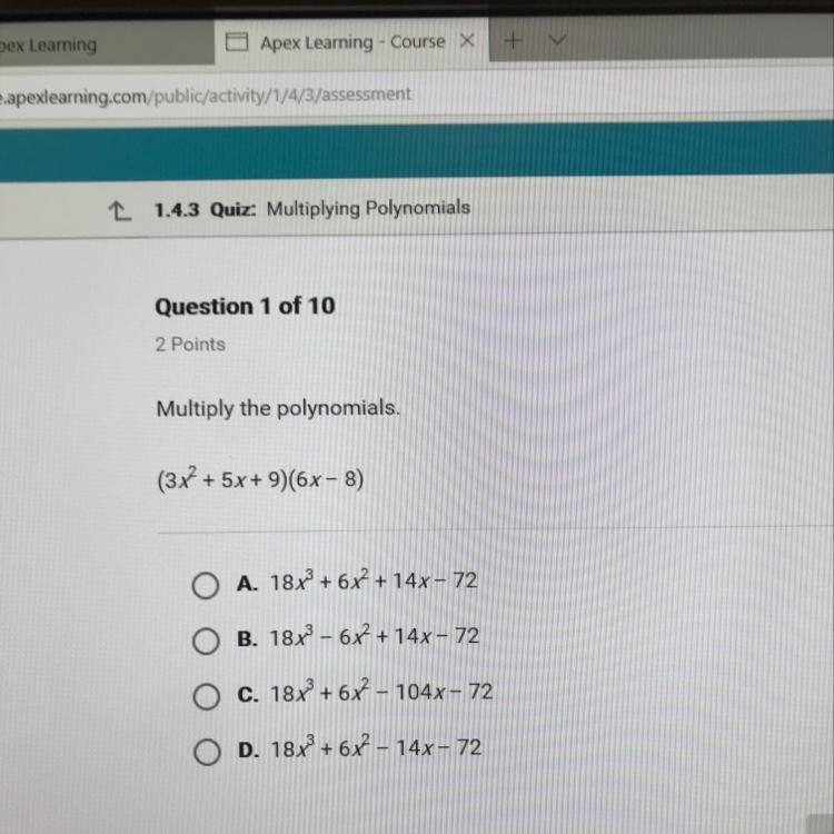 (3x2 + 5x + 9)(6x - 8)-example-1