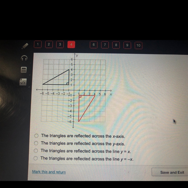 The question says which statement correctly identifies the line of reflection plzzzzz-example-1