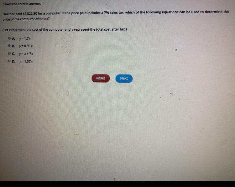 Heather paid $2,022.30 for a computer. If the price paid includes a 7% sales tax, which-example-1