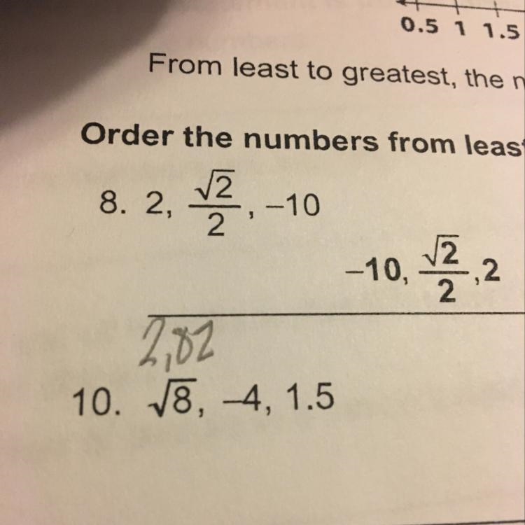 What is 8 squared, negative 4, and 1.5 from least to greatest?-example-1