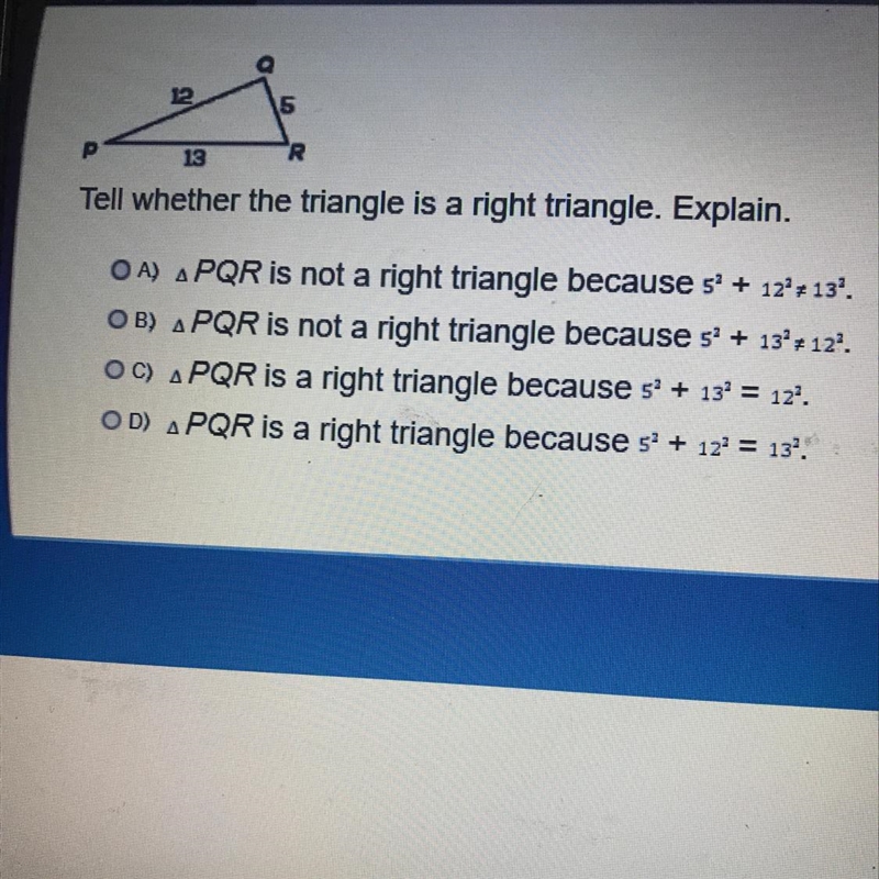 Tell whether the triangle is a right triangle. Explain. HELP FAST PLZZZZ!!!!!-example-1