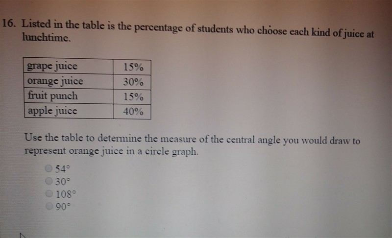 use the table to determine the measure of the cenrral angle you would draw to represent-example-1