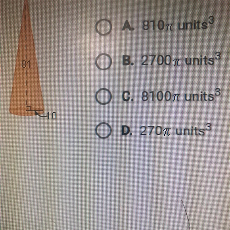 What is the volume of the cone below? Please help-example-1