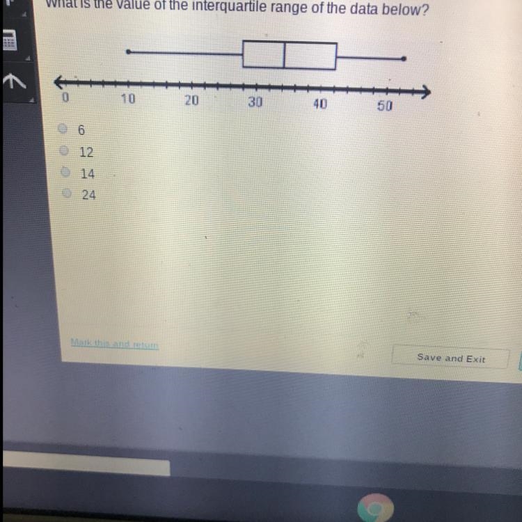 What is the value of the interquartile range of the data below? 6 12 14 24-example-1