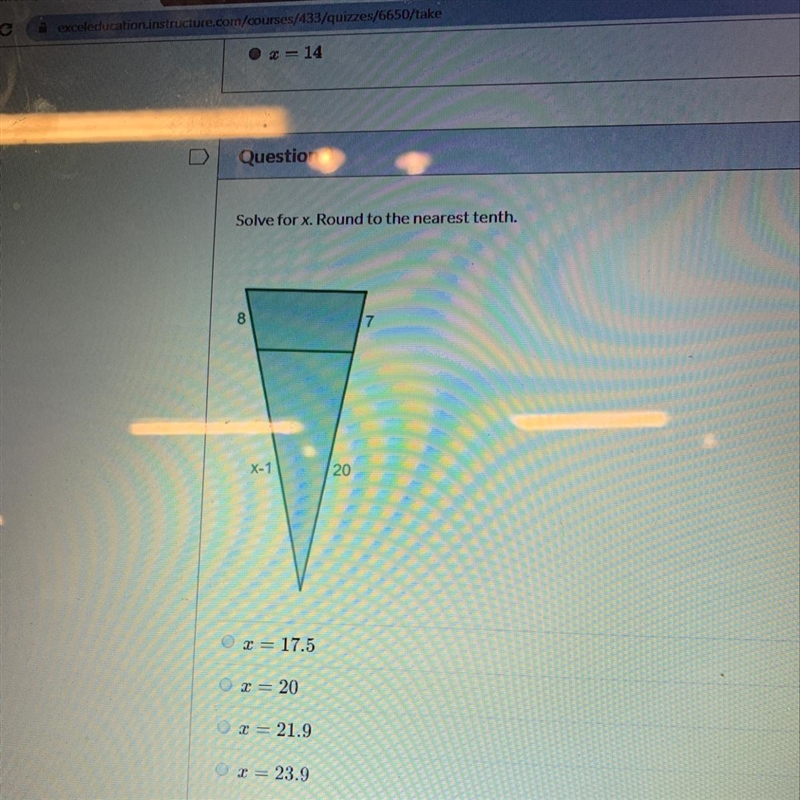 Solve for x. Round to the nearest tenth-example-1