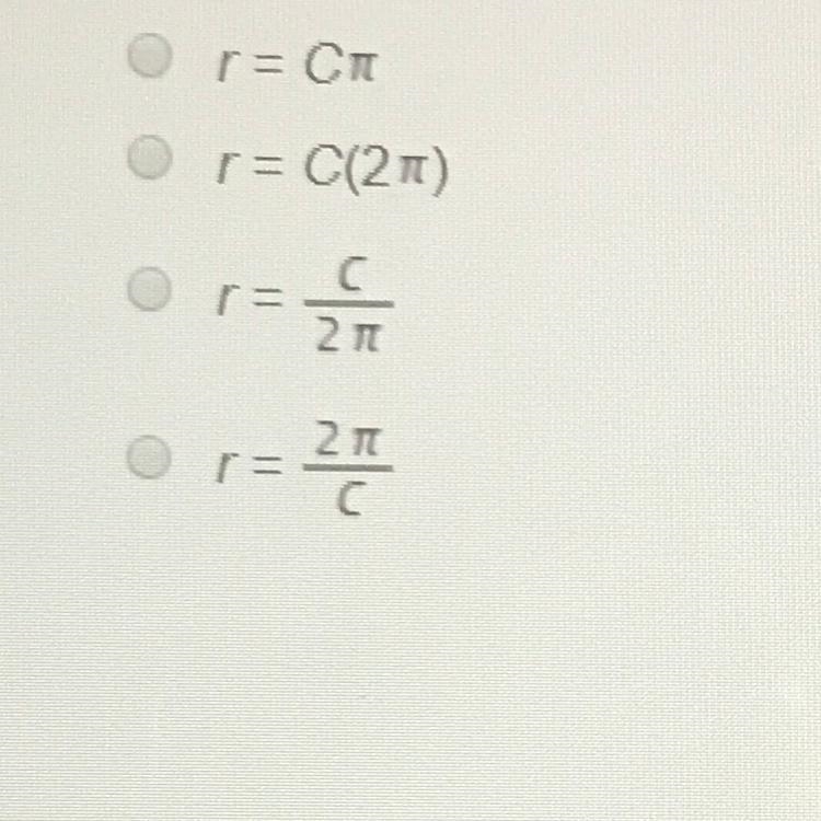 The circumference of a circle can be found using the formula C = 2(pie)r Which is-example-1