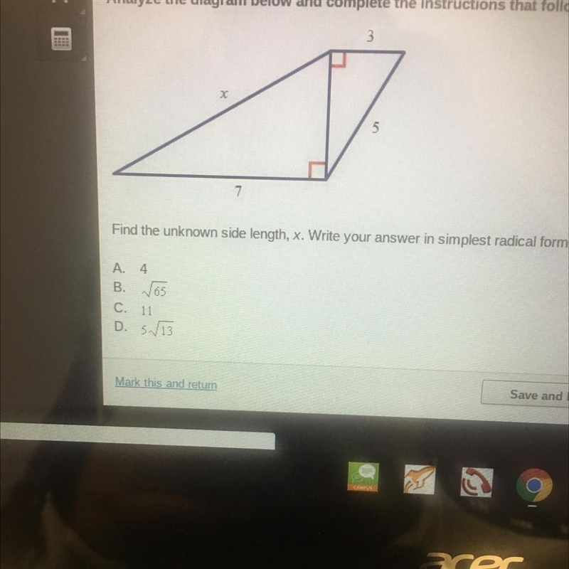 Find the unknown side length, x.-example-1