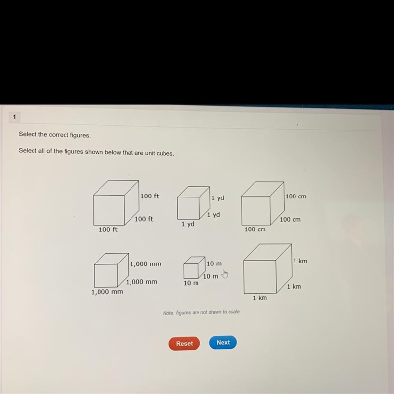 select all of the figures shown below that are unit cubes. (please explain what a-example-1