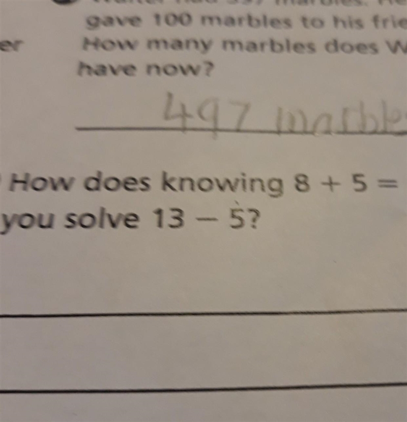 How does knowing 8+5=13 help you solve 13-5?​-example-1