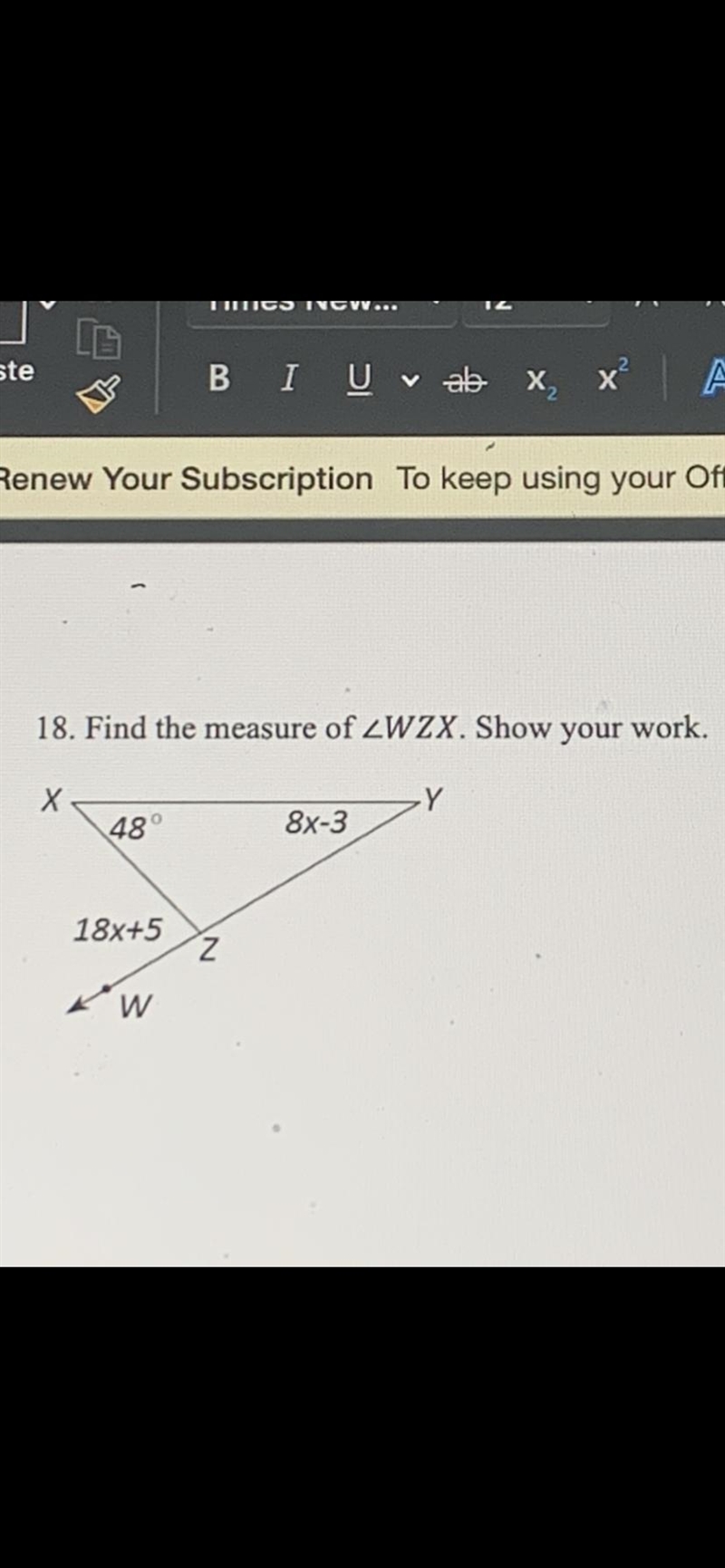 Find the measure of ∠. Show your work.-example-1