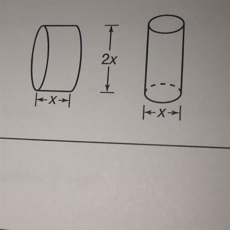 A cylinder has a diameter that is twice it’s height. Another cylinder has a height-example-1