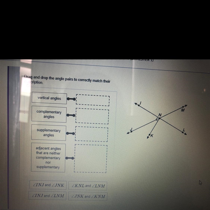 Drag and drop the angle pairs to correctly match their description.-example-1