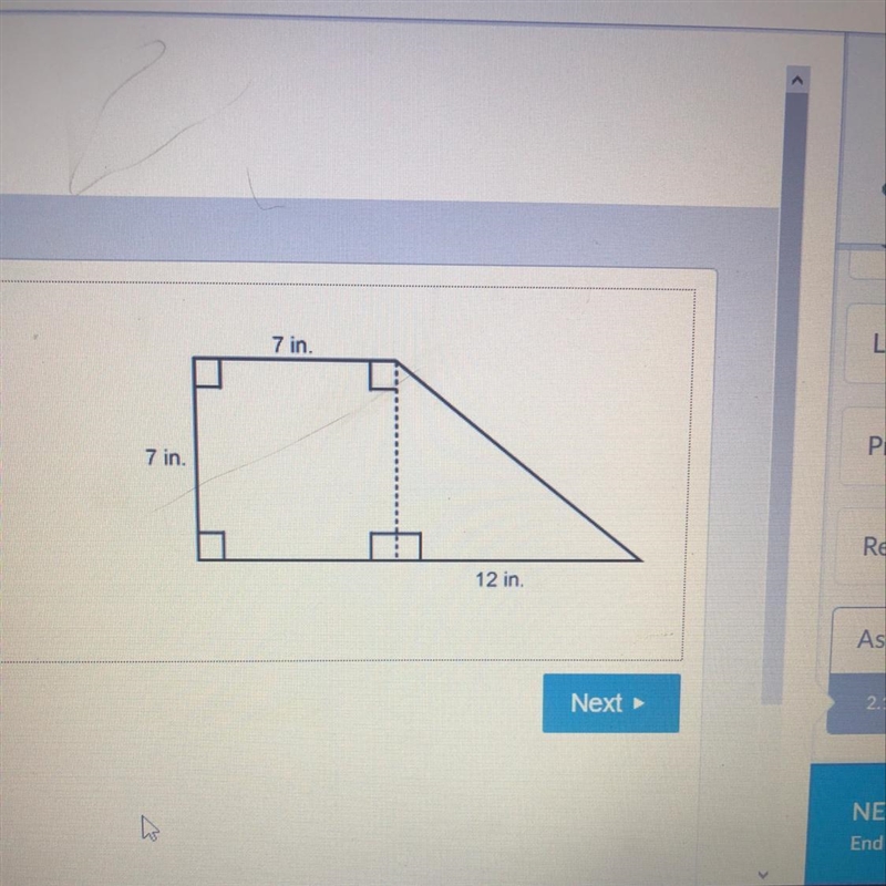 Help me asap!! What is the area of this figure? A. 49.5 in B.66.5in C.84in D.91in-example-1