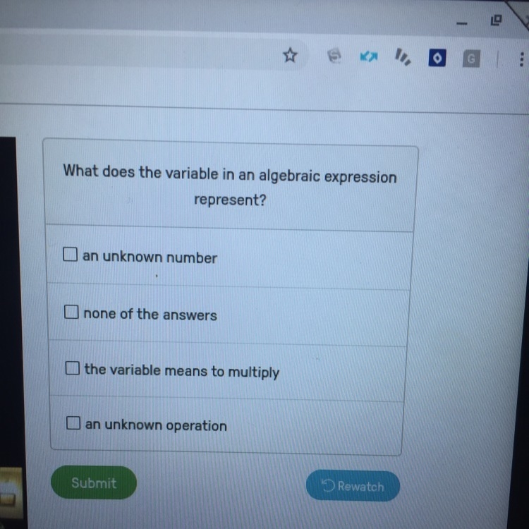 Theres a picture: What does the variable in an algebraic expression represent?-example-1