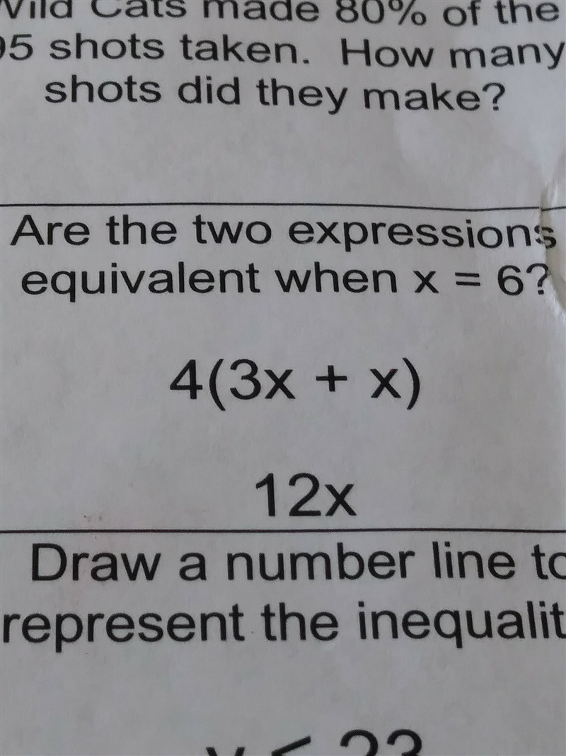 Are the two expressions equivalent when x=6-example-1