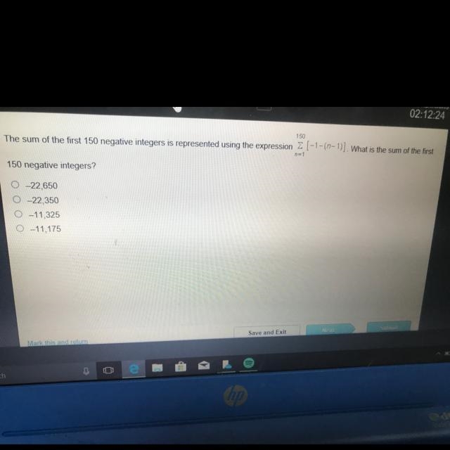 The sum of the first 150 negative integers is represented using the expression-example-1