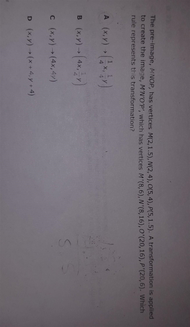 pre image has vertices m(2,1.5)n(2,4)o(5,4)p(5,1.5) a transformation is applied to-example-1