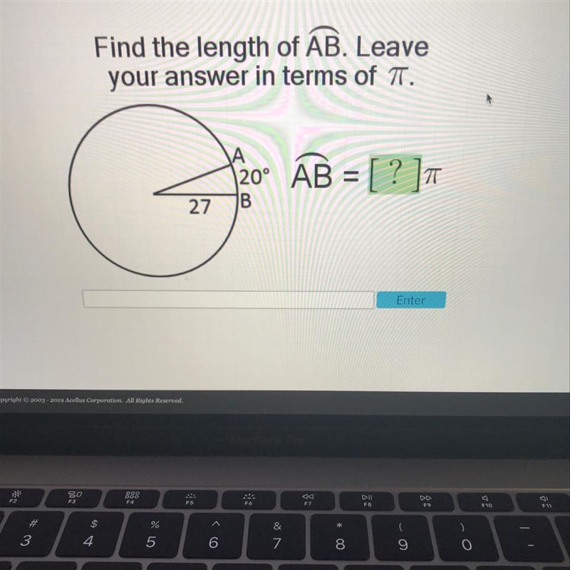 Find the length of AB. leave your answer in terms of pi. Please please help!!!!-example-1