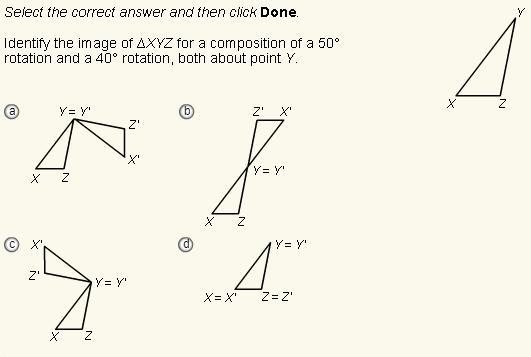 identify the image of triangle XYZ for a composition of 50 degrees rotation and a-example-1