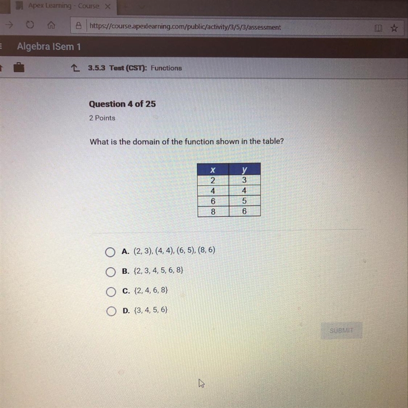 What is the domain function shown in the table?-example-1