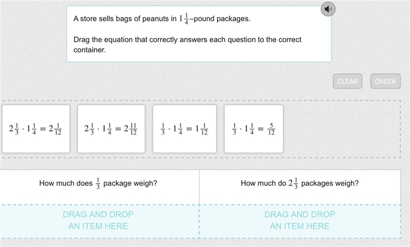 A store sells bags of peanuts in 1 1/4–pound packages. How much does 1/3 a package-example-1