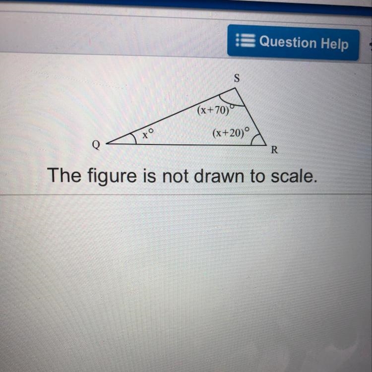 Question- In triangle QRS, angle R is 20 degrees more than angle Q and angle S is-example-1