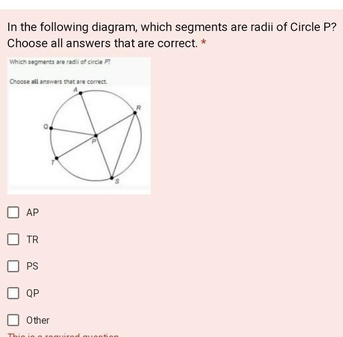 In the following diagram which segments are radii of circle p​-example-1