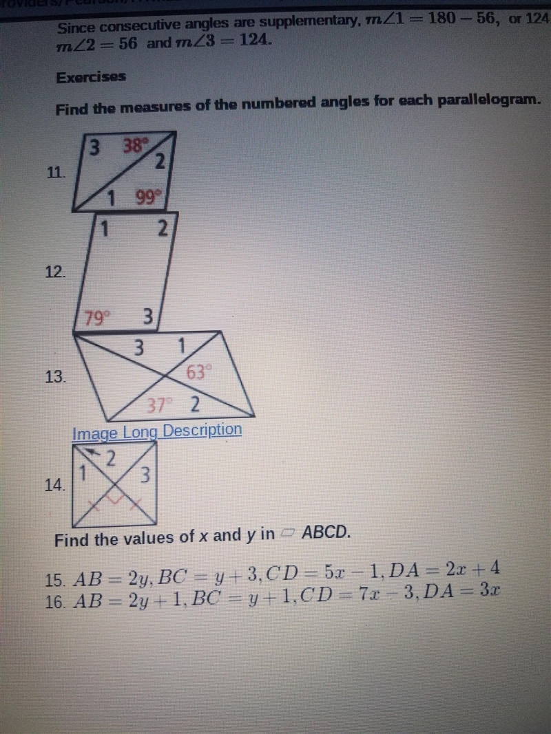 Find the measures of the numbered angles for each parallelogram.-example-1