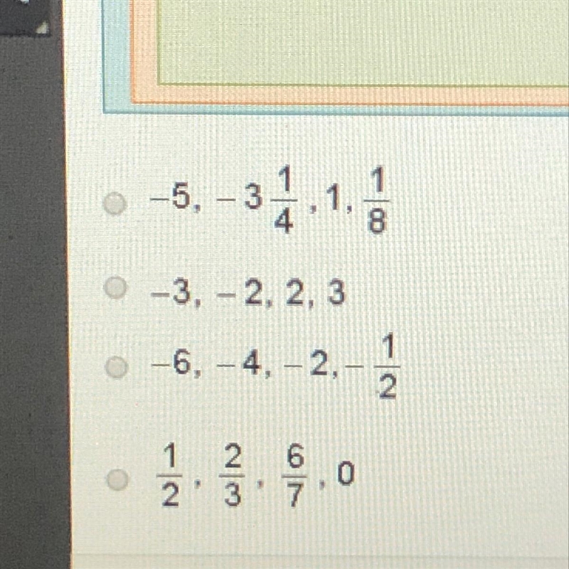 Which set of numbers includes only integers?-example-1