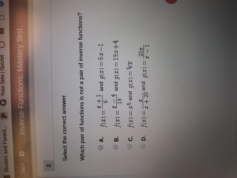 Which pair of functions is not a pair of inverse fuctions-example-1