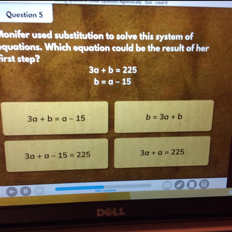 Moniker used substitution to solve this system of equation. Which equation could be-example-1