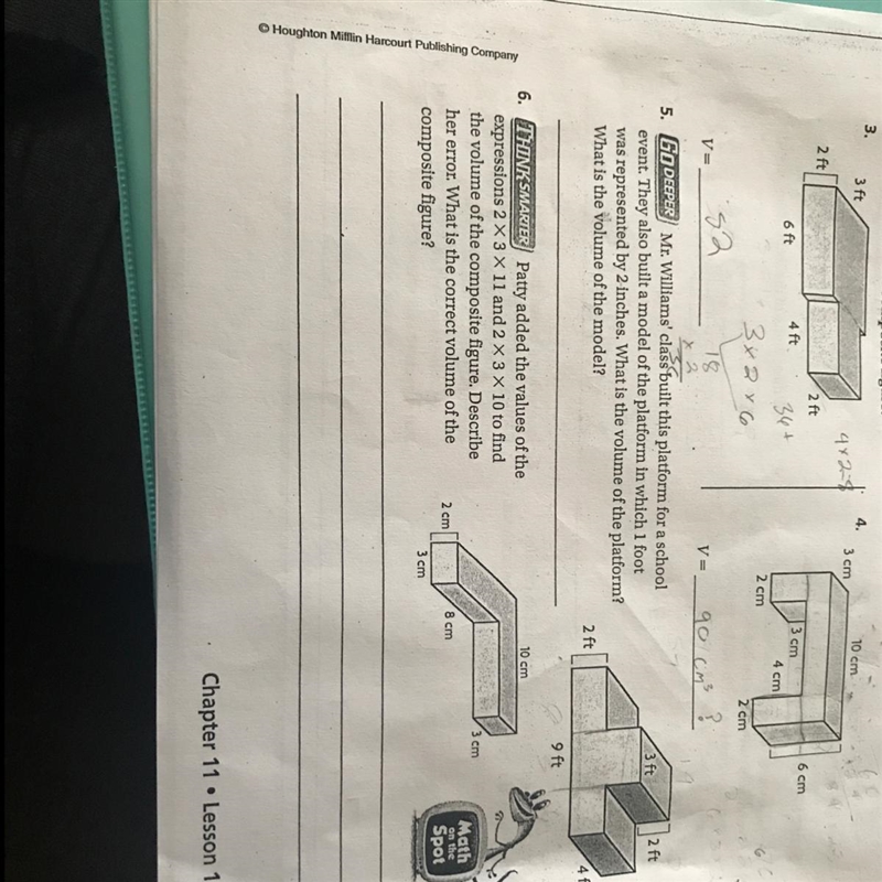 I need to find the volume of the shapes. Can you help me on 5and6.-example-1