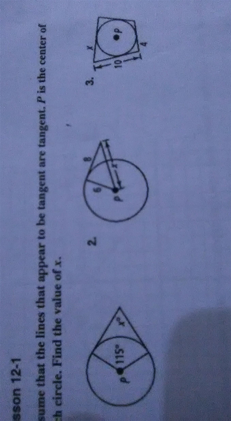 Assume that the lines that appear to be tangent are tangent p is the center if each-example-1