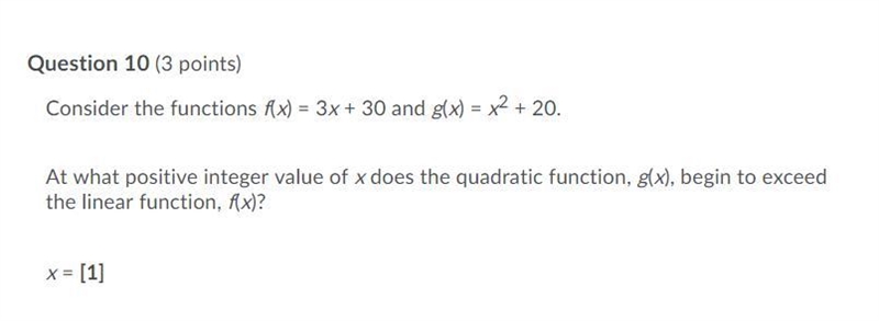 PLEASE HELP!! Consider the functions f(x)=3x+30 and g(x)=x^2+20. At what positive-example-1