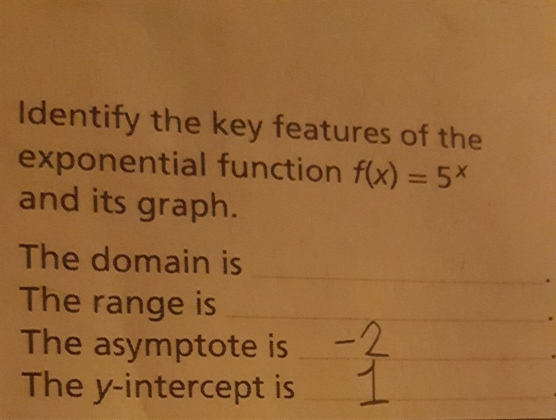 What is the domain and range for the exponential function f(x)=5^x ​-example-1