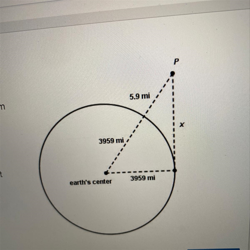 What is the distance to the earth's horizon from point P? Enter your answer as a decimal-example-1