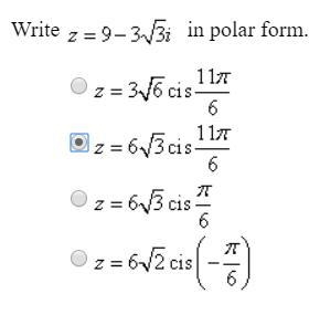 Write z = 9 - 3√3i in polar form. Choose one of the following options-example-1