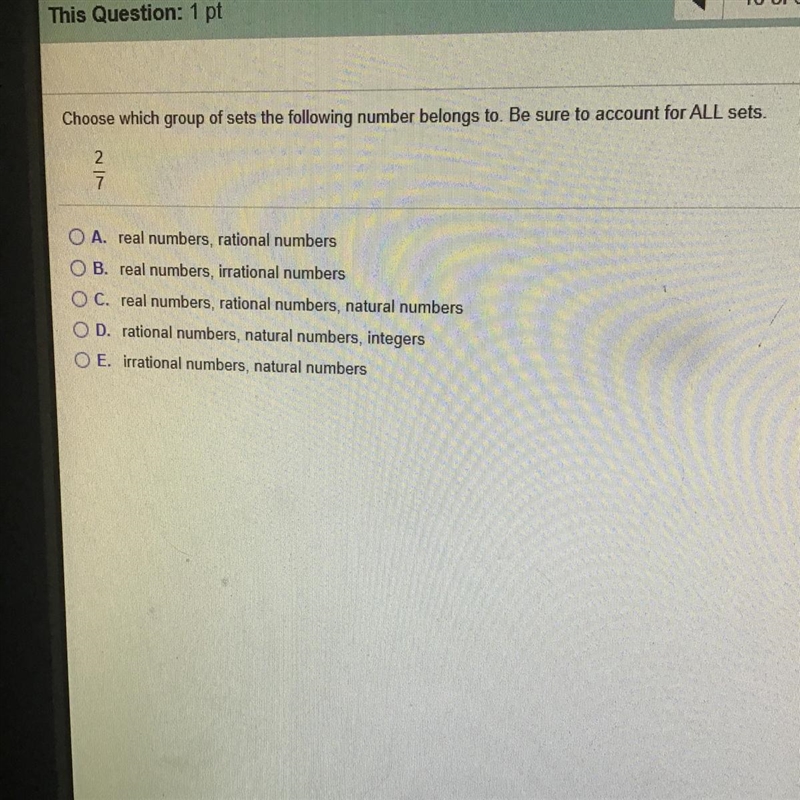 Chose which group of sets the following number belongs to. Be sure to account for-example-1