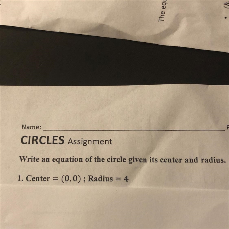 Write an equation of the circle given its center and radius-example-1