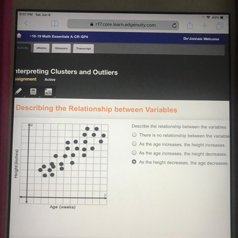 Describe the relationship between the variables .-example-1