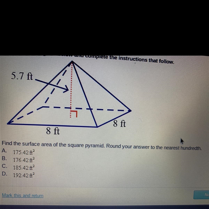 Find the surface area of the square pyramid. Round your answer to the nearest hundredth-example-1