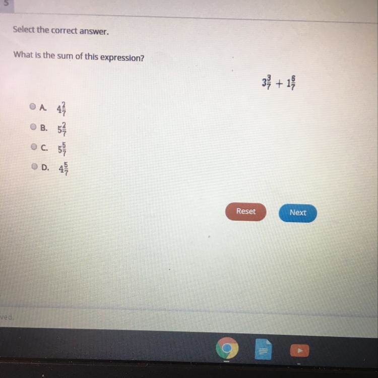 What is the sum of this expression?? 3 3/7 + 1 6/7 = ???-example-1