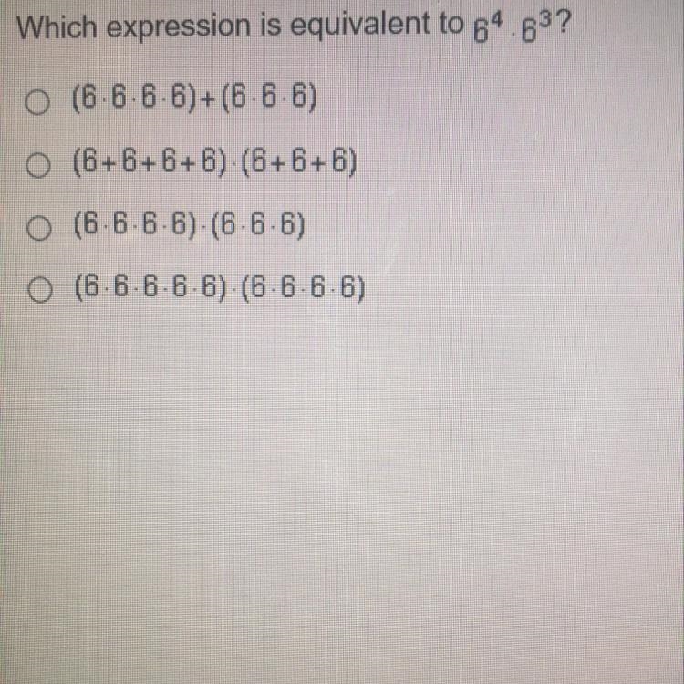 Which is expression is equivalent to 6^4 • 6^3?-example-1