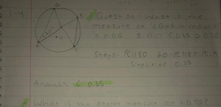 What is the degree of the measure of the minor arc QS? Answer choices are A. 10 B-example-1