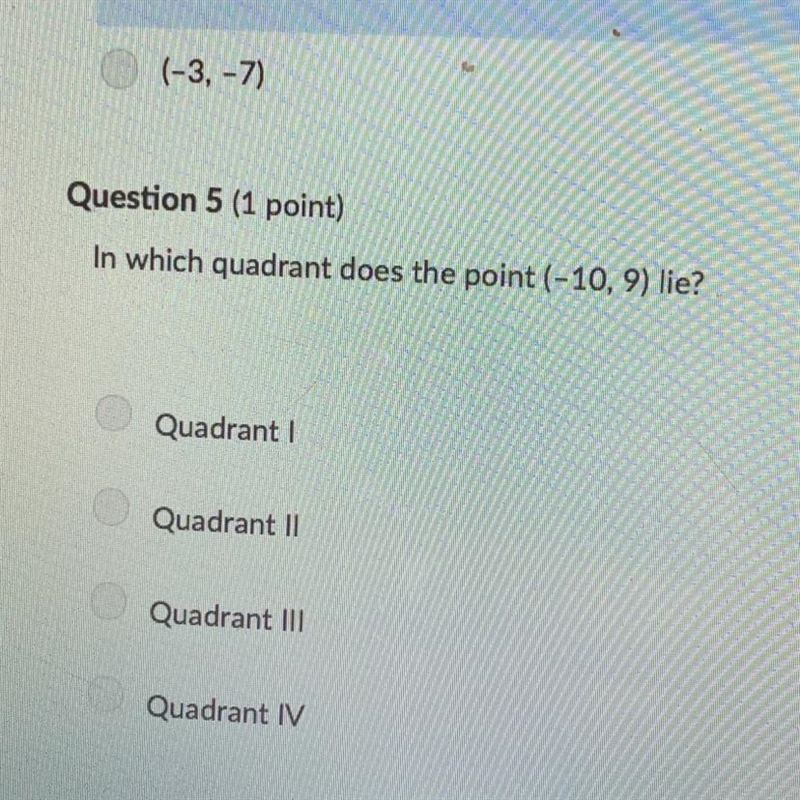 What quadrant does the point (-10,9) lie?-example-1