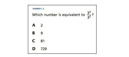 Which nuber is equivalent to \frac{ {3}^(4) }{ {3}^(2) } ​-example-1