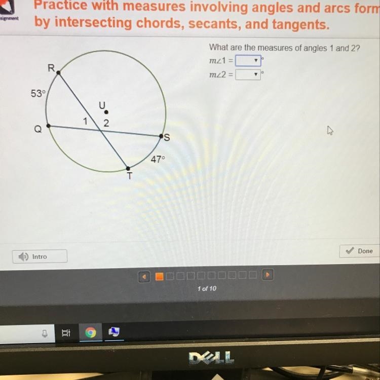 What are the measures of angles 1 and 2? m<1 = m<2=-example-1